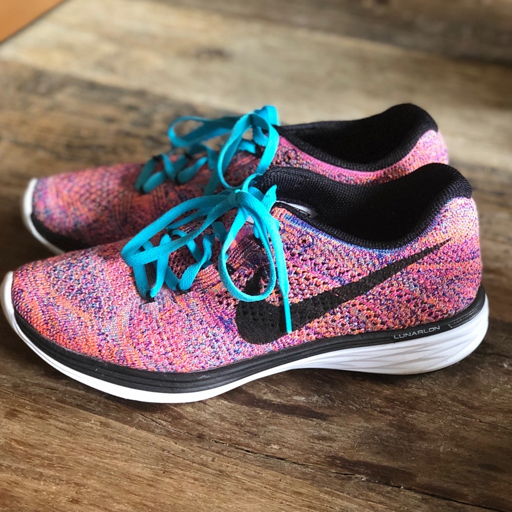 Pink Nike Flyknit Lunar 3 Running Shoes US SZ 8